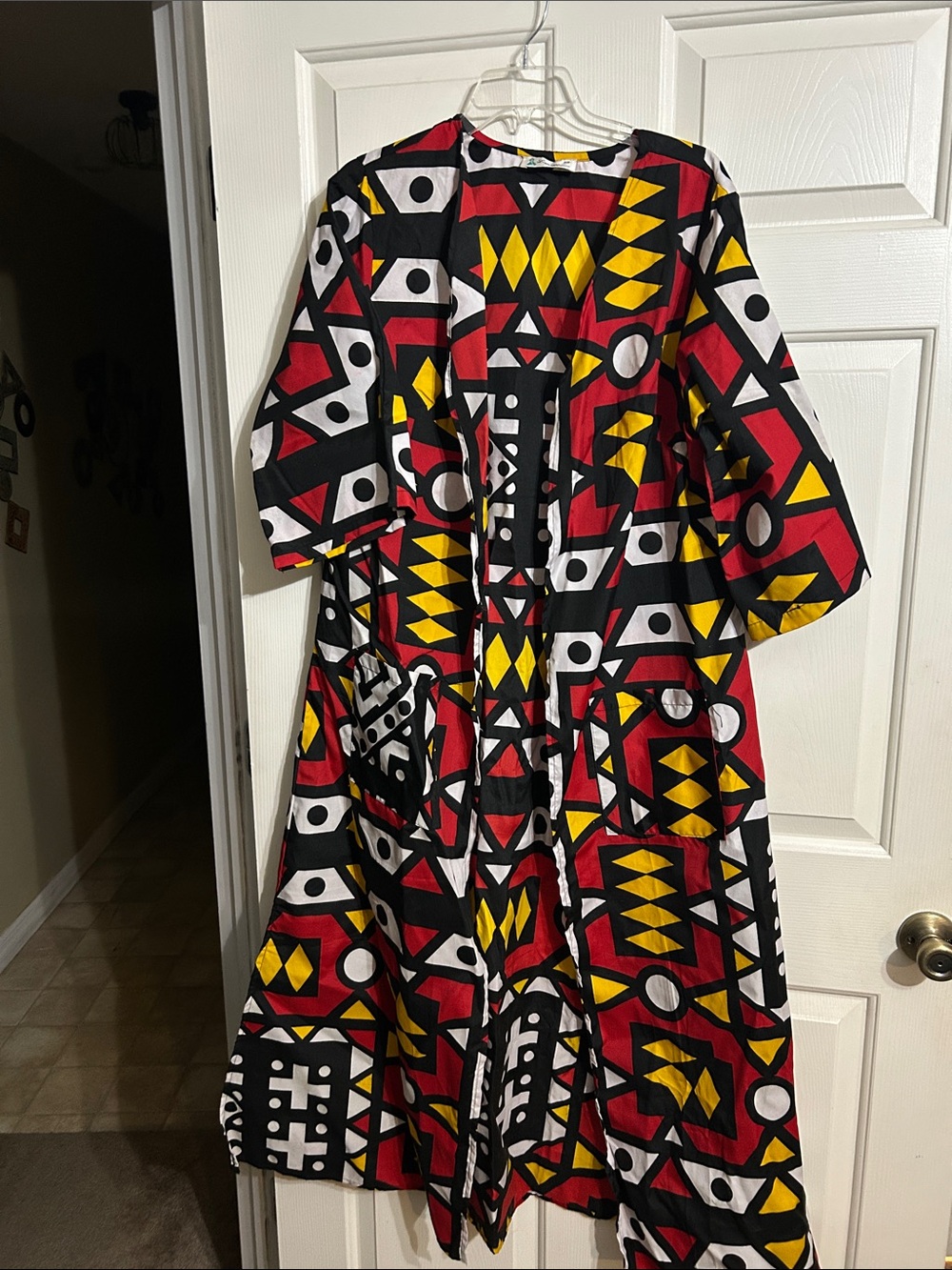 Bold Geometric Print kimono in Red, Black & Yellow